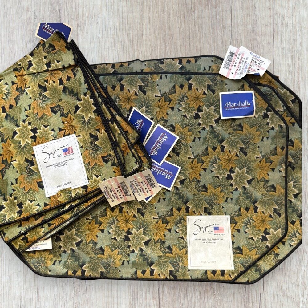 NWT Suzanne Vintage 24pc Placemat Napkin Set Ivy Botanical Leaf Print NOS USA